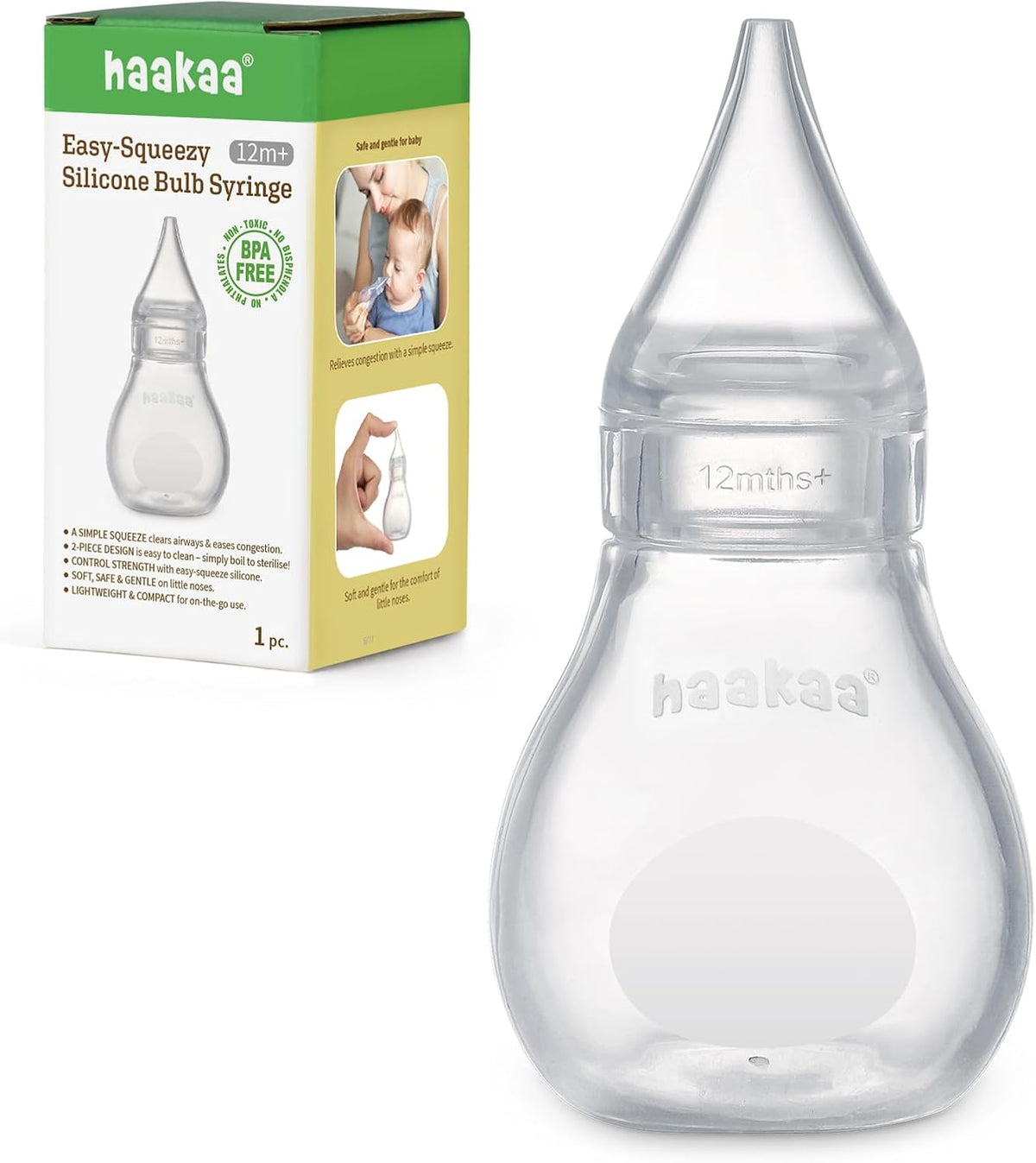 Haakaa Silicone Baby Nasal Aspirator, Easy-Clean Nose Bulb Syringe