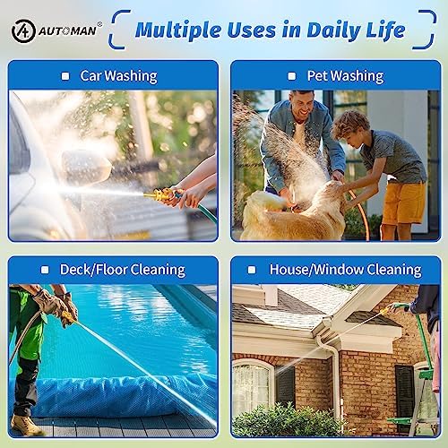 AUTOMAN Brass Hose Nozzle - High Pressure Jet Nozzle 4 Count (2 Set), Heavy Duty Water Hose Sprayer Sweeper with Hose Shutoff Valve, 3/4” GHT Nozzles for Garden Hose, Car Wash, Extra 10 Rubber Washers