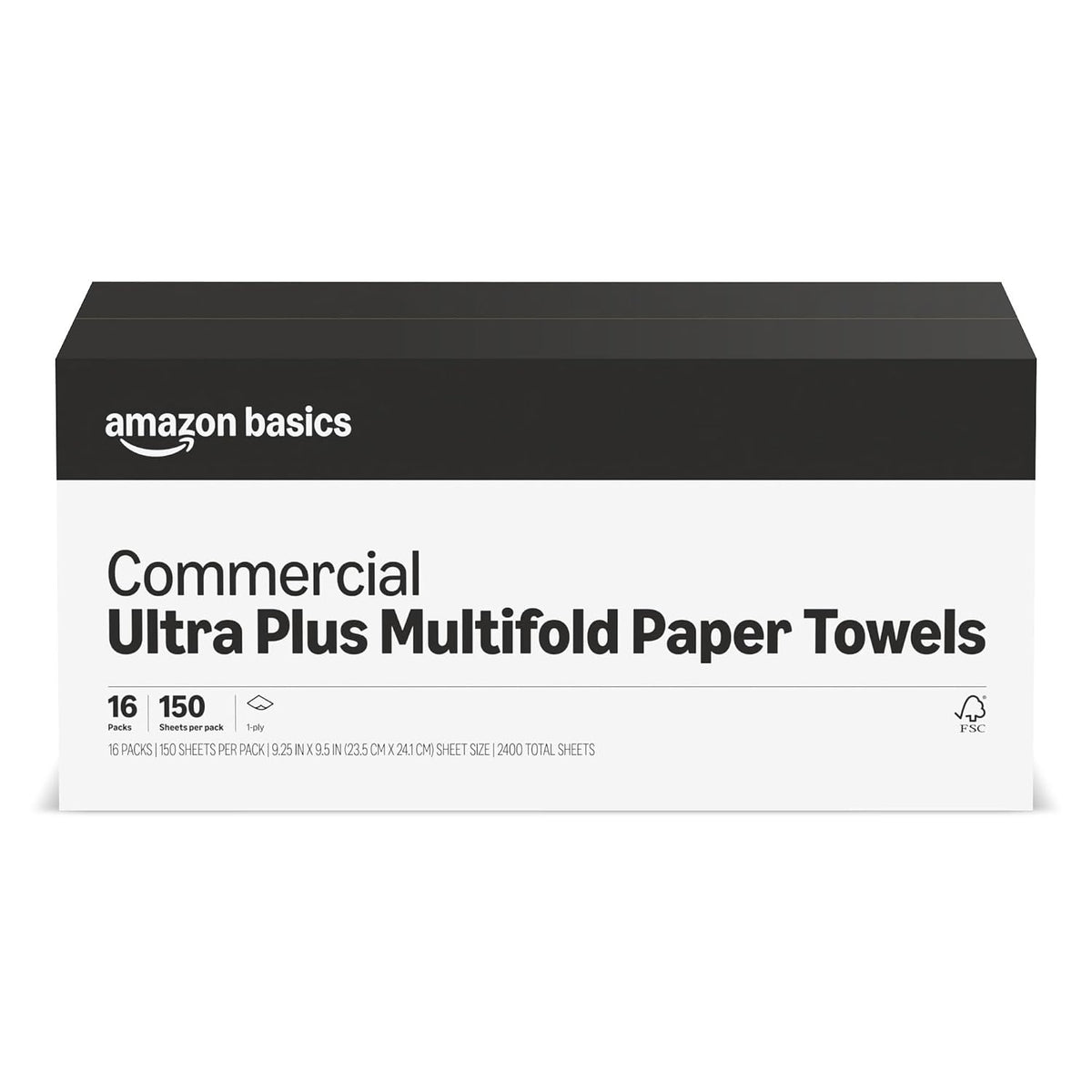 Amazon Basics FSC Certified Ultra Plus Universal Multifold Paper Towels, 2400 Count, 16 Pack of 150, White (Previouly AmazonCommercial)