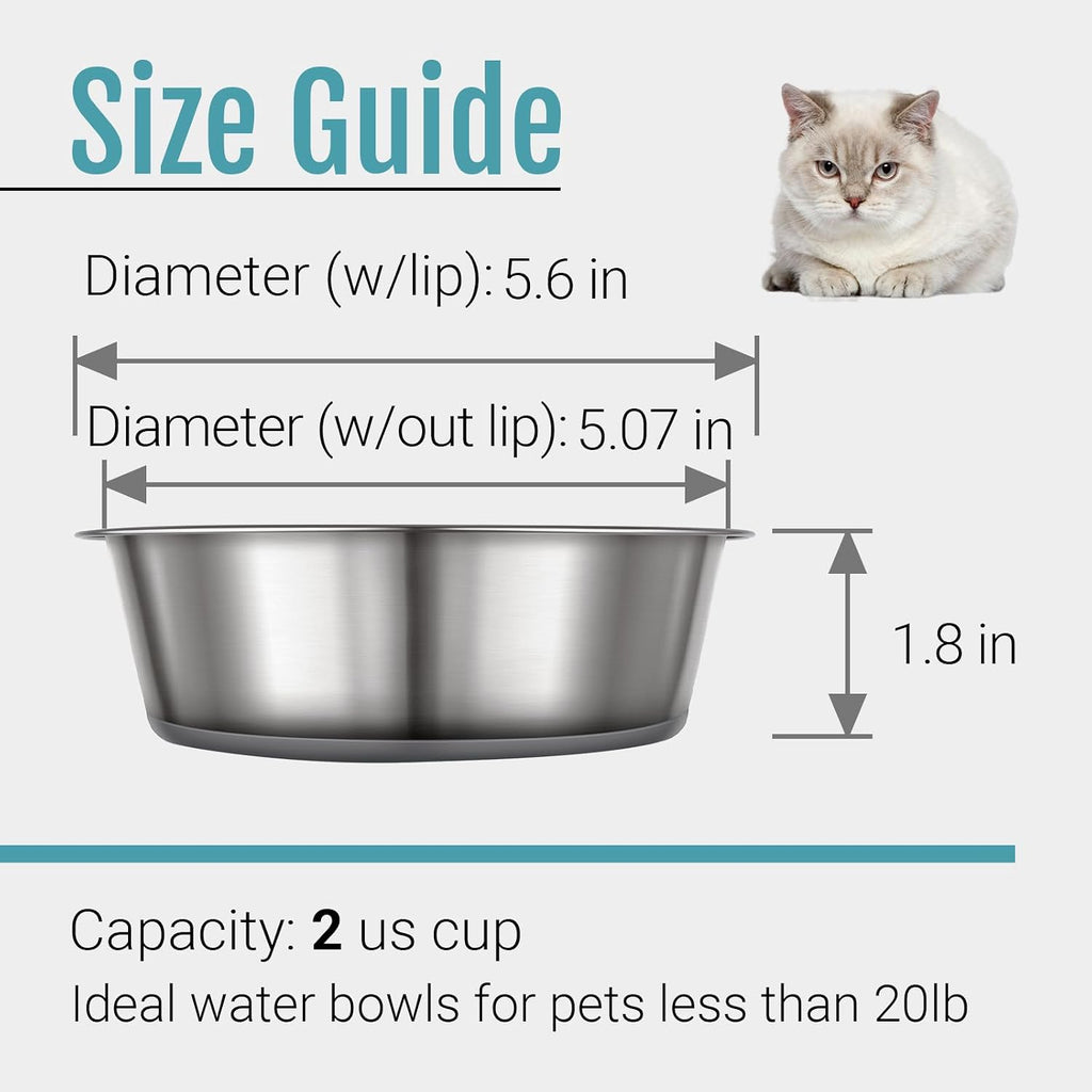 PEGGY11 Nonslip Stainless Steel Dog Cat Bowls, 2 US Cup Each, 2 Pack