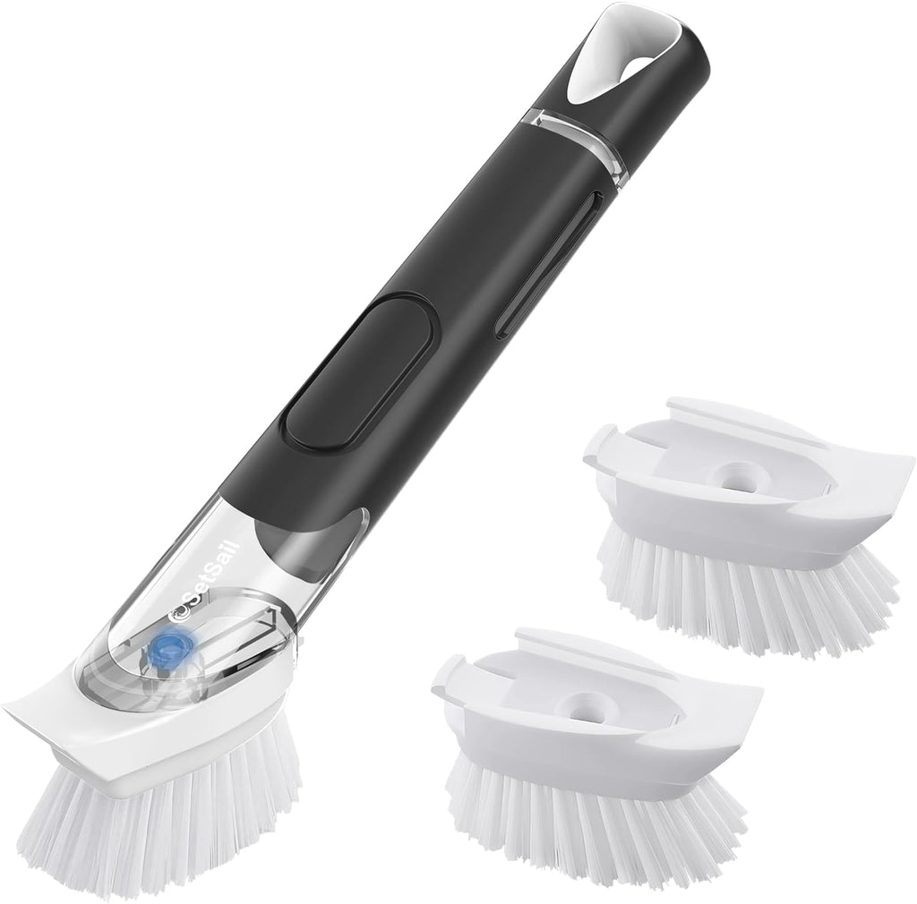 SetSail Dish Brush with Soap Dispenser, Stiff Bristles Dish Scrubber Set