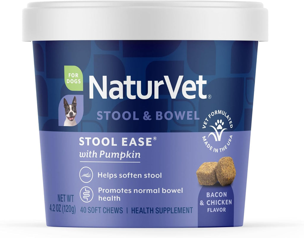 NaturVet Stool Ease Supplement for Dogs – 40 Soft Chews | Maintain Regular Bowel Movements, Enhanced with Sugar Beet Pulp, Flaxseed & Psyllium Husk, 40 Day Supply