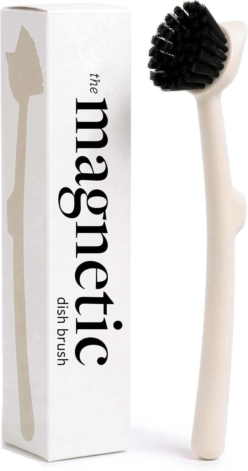 Earth & Mango Magnetic Dish Brush & Scraper, Snaps to Sink, Onyx Black