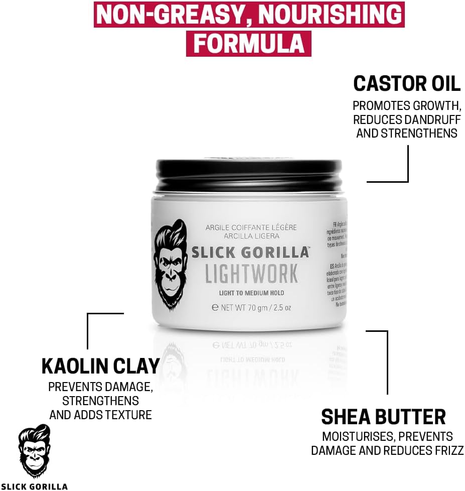 Slick Gorilla Lightwork Matte Hair Clay for Men, Flexible Hold, 2.5 oz