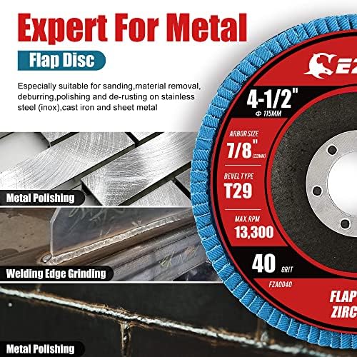 EZARC Zirconia Flap Discs 40 Grit, 4-1/2 x 7/8-Inch, Type 29, 10-Pack