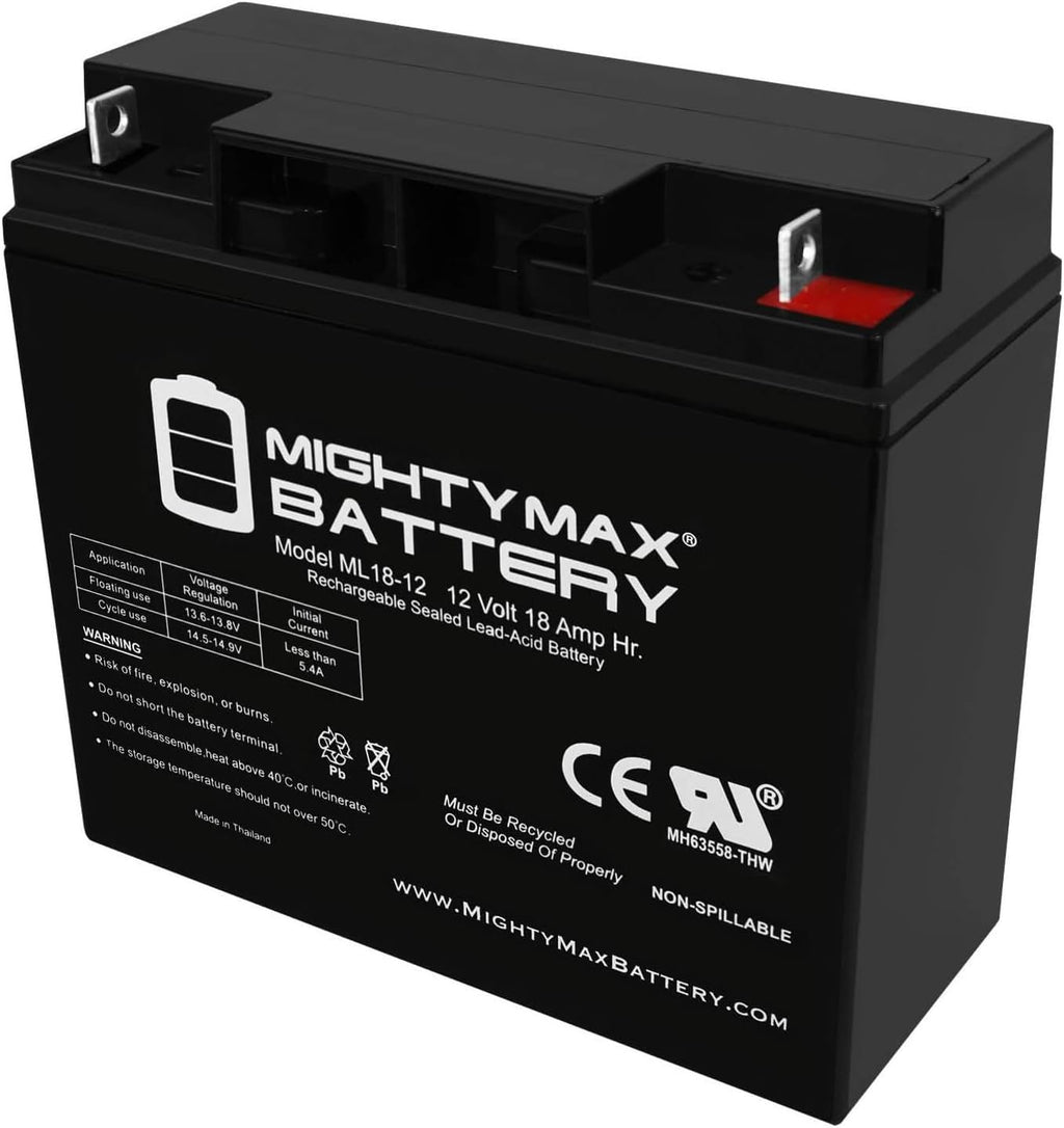 Mighty Max Battery ML18-12 - 12 Volt 18 AH, Nut and Bolt (NB) Terminal, Rechargeable SLA AGM Battery