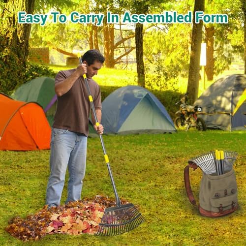 Rake for Leaves Set, Heavy-Duty Garden Rake for Lawns, 73-Inch Adjustable