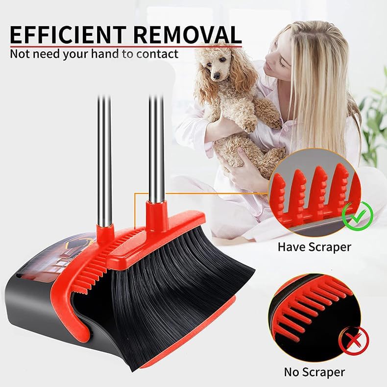 2 Pack is More economical,Brooms with Dustpan Combo Set， with 52" Long Handle, Dustpan Teeth with self-Cleaning Function, Indoor and Outdoor Sweeping, Perfect for Home Office (Large/Red /2-Pack)