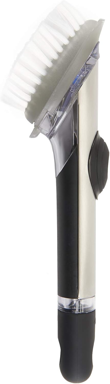 OXO Steel Soap Dispensing Dish Brush, Dish Brush with Handle for Pans, Sink