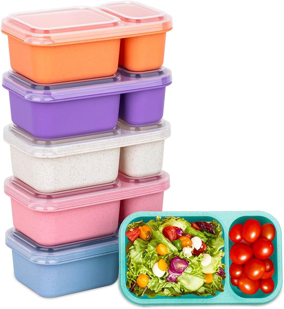 DOSEWART 6 Color 2-Compartment Reusable Snack Containers with Lids