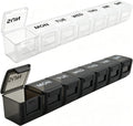 2 Pack Weekly Pill Organizer, Large 7 Day Travel Pill Case (White & Black)