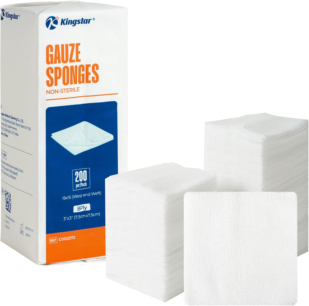 Kingstar 200 Count 4x4 Inch Gauze Sponges 8-Ply