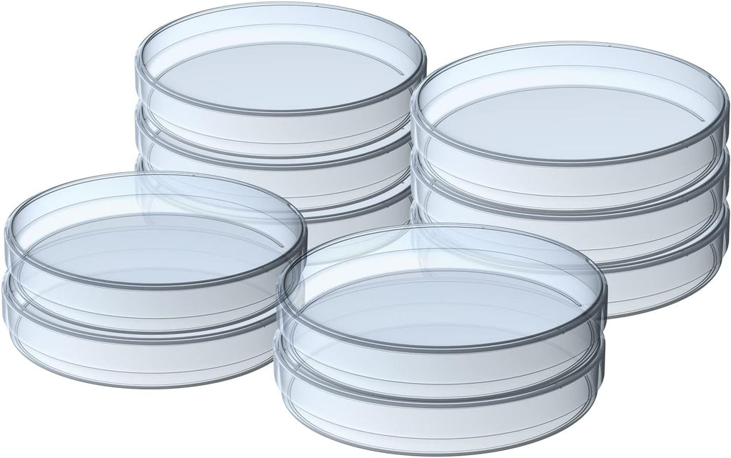 10 Pack Sterile Thick Plastic Petri Dishes with Lid, 90mm Dia x 15mm Deep Clear 3 Vents Petri Dish for Lab Science Experiment
