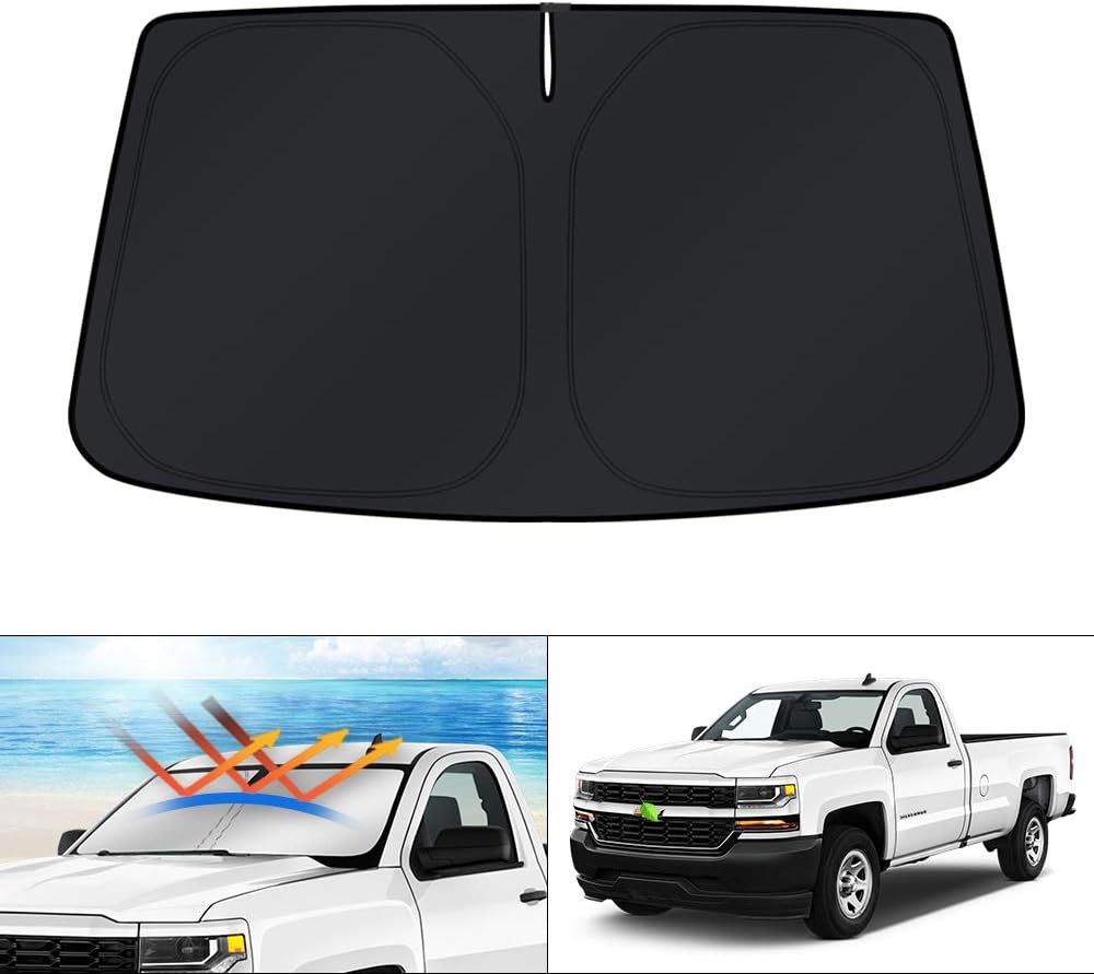 KUST Windshield Sun Shade for 2017-2026 Tesla Model Y/Model 3 Sunshade Accessories (Fit 2025-2026 Model Y Juniper / 2024 Model 3 Highland) Upgraded Foldable Sunshade, Blocks UV Rays Keep Car Cool