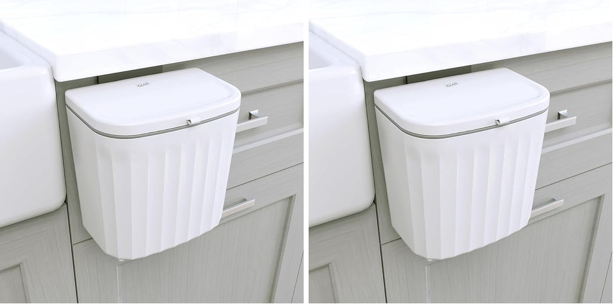 Glad Roomate Under Counter Waste Bin | Space Saving Small Trash Can for Kitchen Cabinet, Bathroom or Office | Dual Lid for Ease of Opening, 7 Liter, White