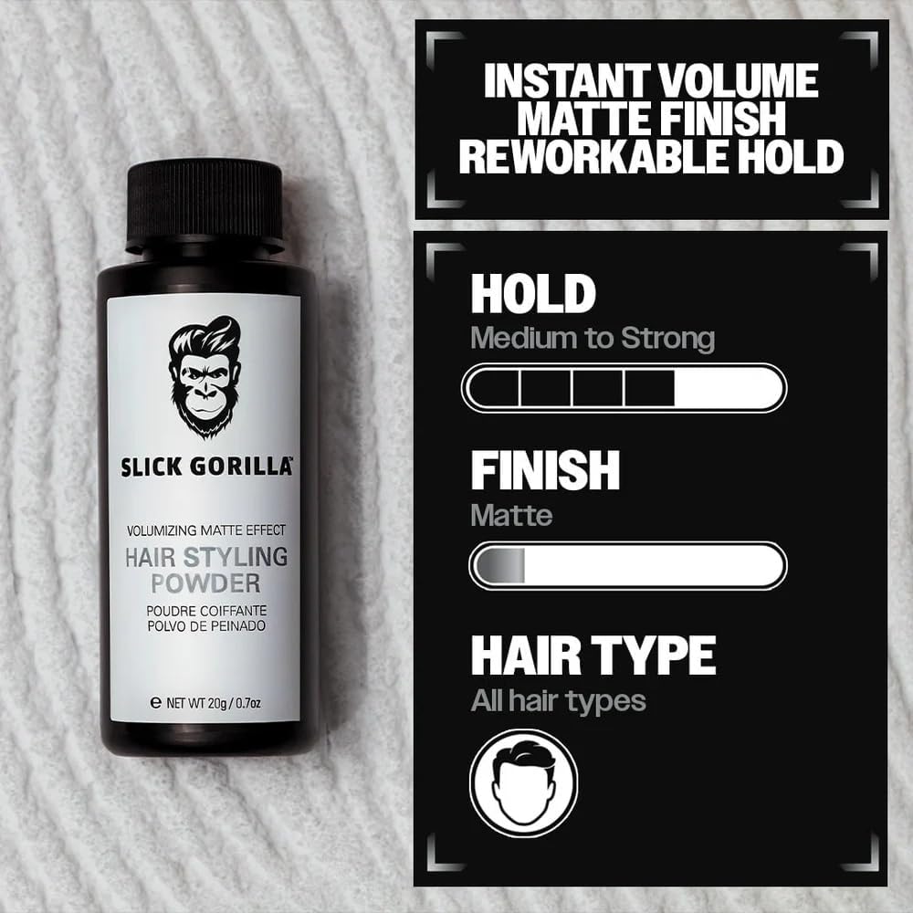 Slick Gorilla Hair Styling Powder for Men, Texture Powder 0.70 oz (20g)