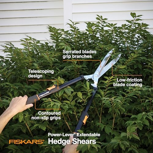 Fiskars 25"-33" Power-Lever Extendable Garden Hedge Shears, 10” Blades