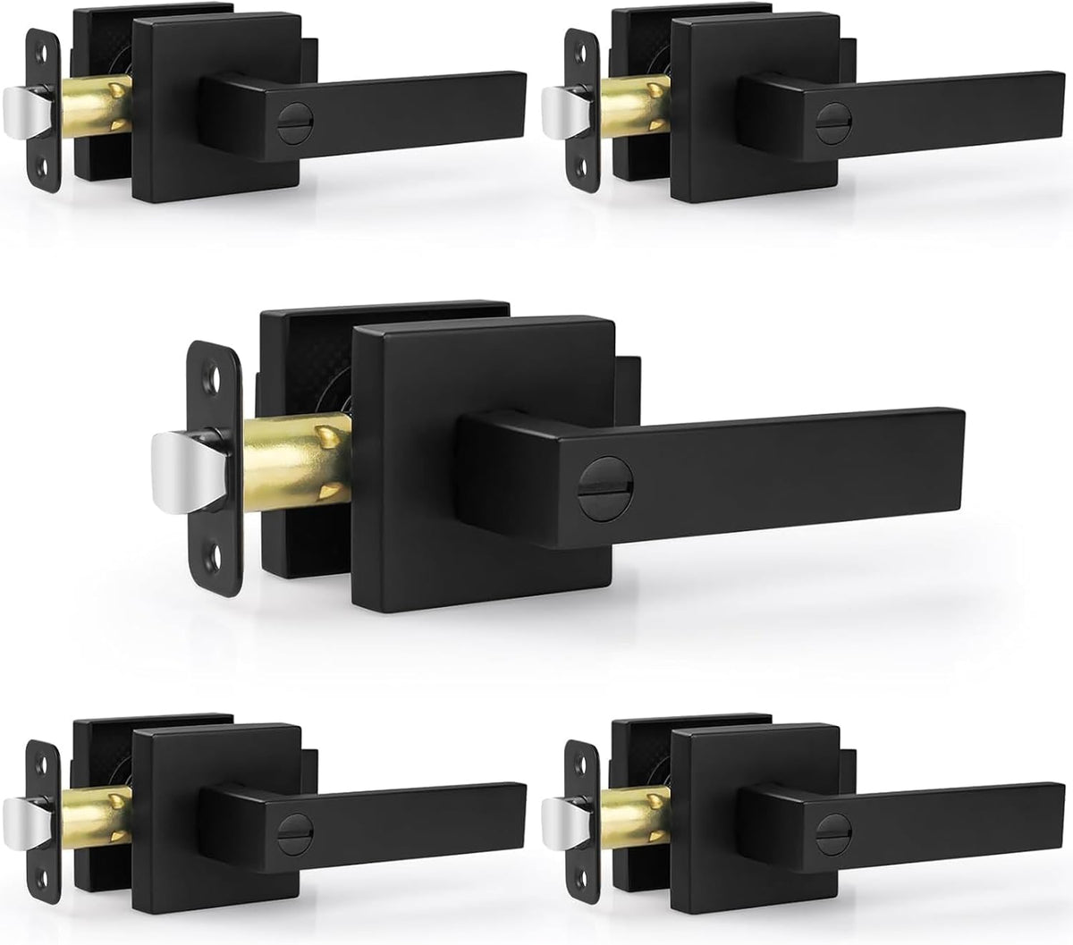 Estmoon 5 Pack Matte Black Door Handles Interior Door Knobs
