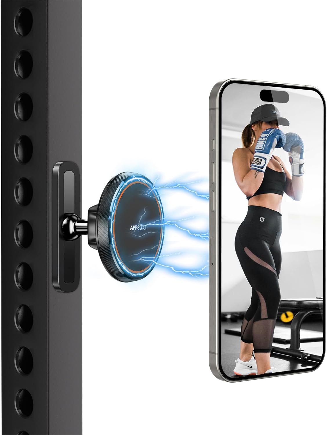 APPS2Car Gym Magnetic Phone Holder, Aluminum Alloy Base & Ball Joint, Black