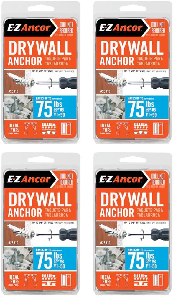 E-Z Ancor 25310#8 x 1-1/4" 50 Count 75lb Self-Drilling Twist-N-Lock Drywall Anchor