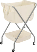 STORAGE MANIAC Collapsible Laundry Cart with Wheels 31.5"H Rolling Laundry Hamper Clothes Basket with Wheels, Canvas Liner Sturdy Steel Frame Folding for Small Narrow Space Easy Storage, Beige