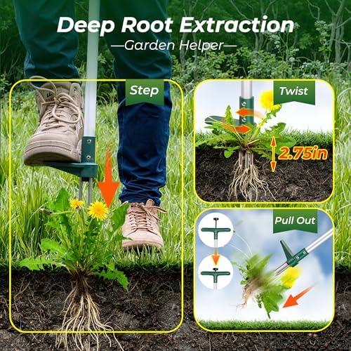 Walensee Weed Puller, Stand Up Weeder Hand Tool, Long Handle Garden Weeding Tool with 3 Claws, Hand Weed Hound Weed Puller for Dandelion, Standup Weed Root Pulling Tool and Picker, Grabber (1 Pack)