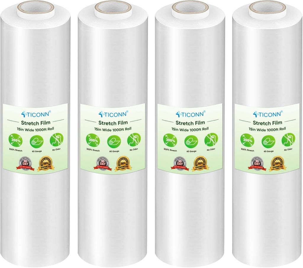 TICONN Stretch Wrap Roll, 15 in x 1000 ft Plastic Wrap for Moving Furniture