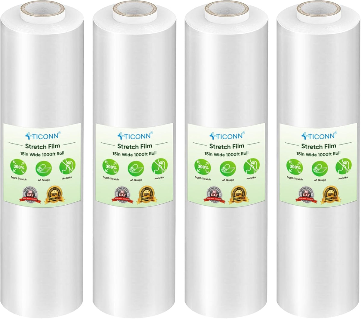 TICONN Stretch Wrap Roll, 15 in x 1000 ft Plastic Wrap for Moving Furniture
