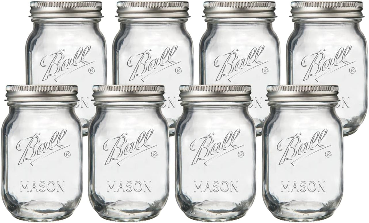Ball Wide Mouth Quart 32oz. Glass Mason Jar with Lids and Bands, 8 Count