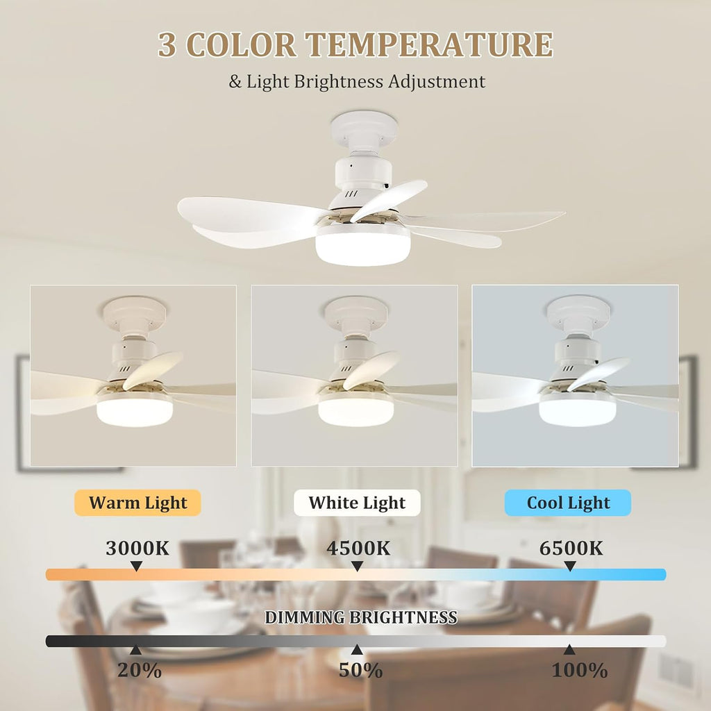 20.5"Socket Fan Light with Remote,E26 Base 40W/3000-6000K Dimming