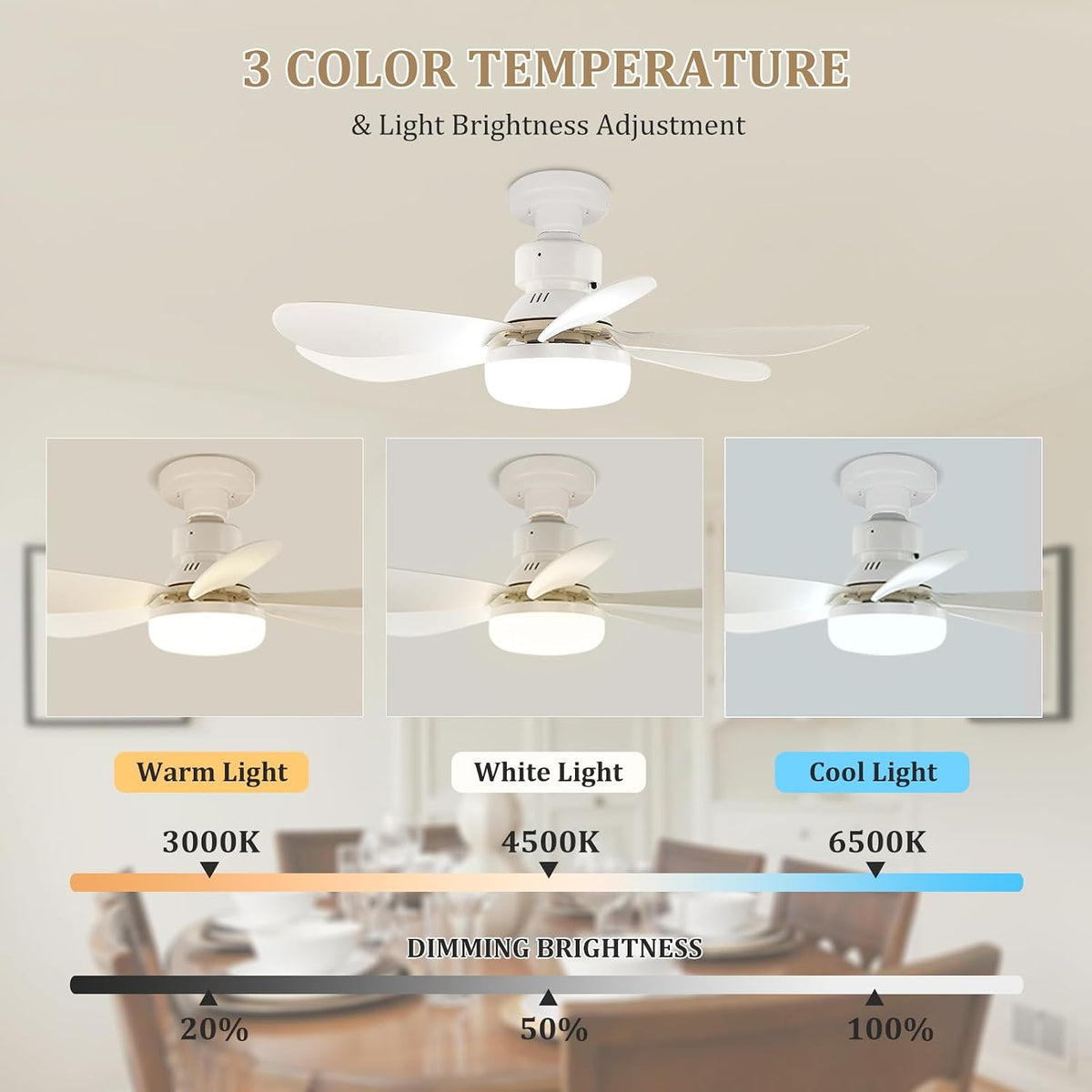 20.5"Socket Fan Light with Remote,E26 Base 40W/3000-6000K Dimming