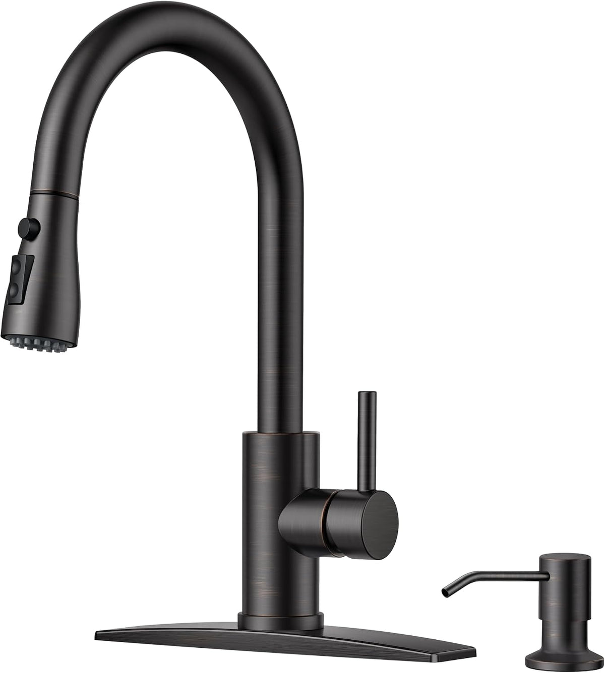 FORIOUS Black Kitchen Faucet, with Soap Dispenser and Pull Down Sprayer