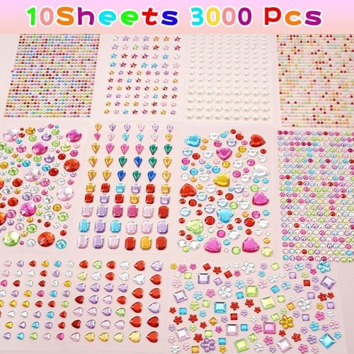 3528 PCS Gem Stickers,Self Adhesive Scrapbook Supplies Rhinestones Crafts