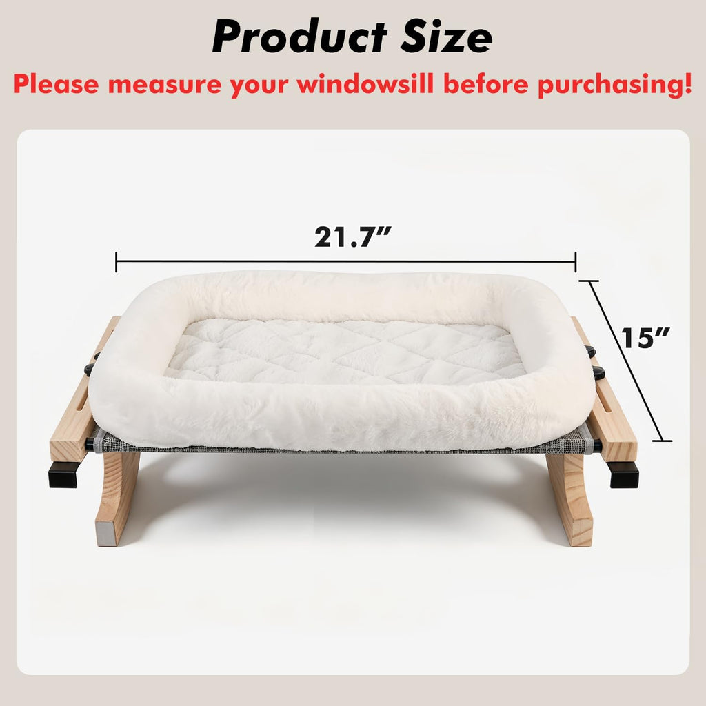 AMOSIJOY Wooden Cat Windowsill Perch with Zipper Cushion Bed, 21.7in