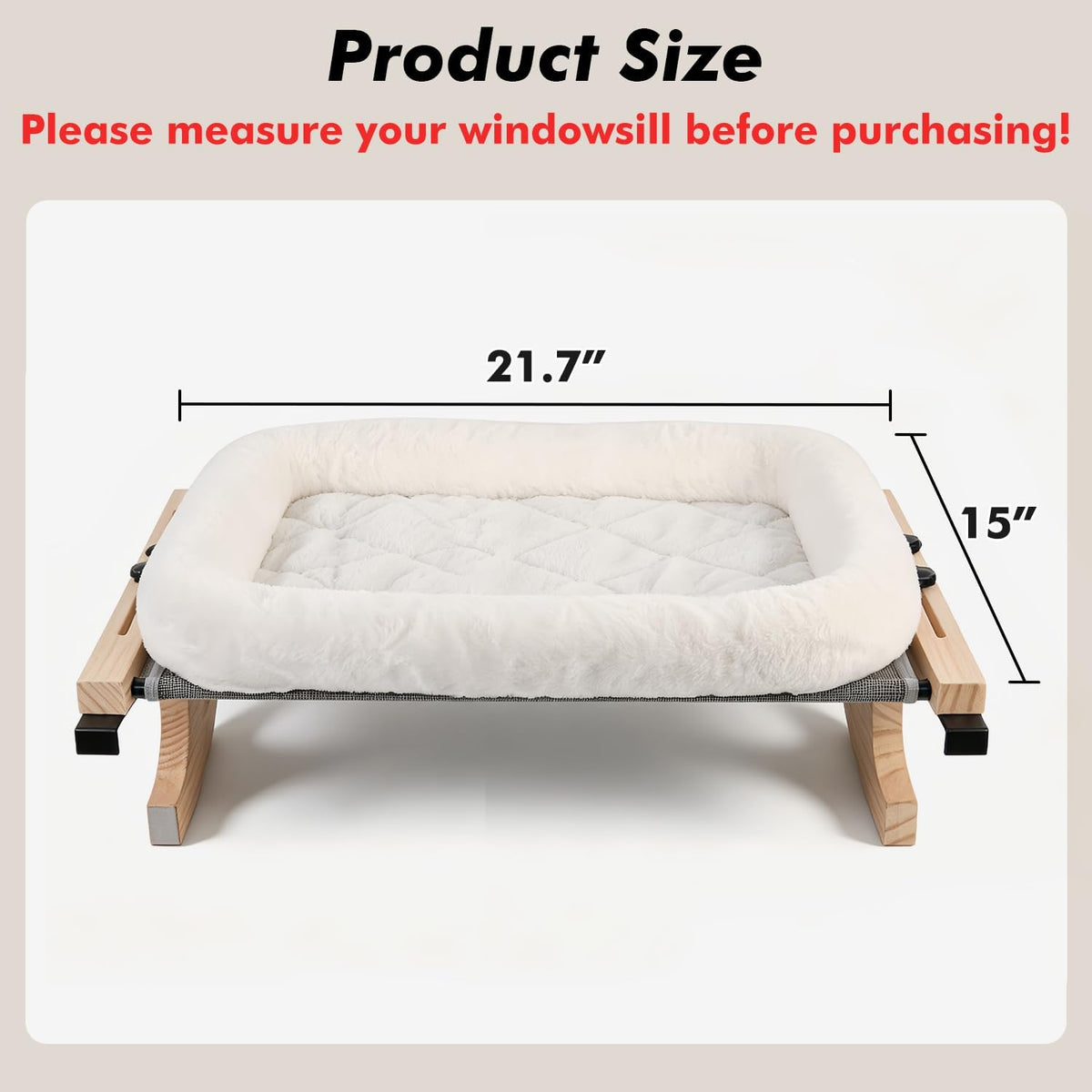 AMOSIJOY Wooden Cat Windowsill Perch with Zipper Cushion Bed, 21.7in