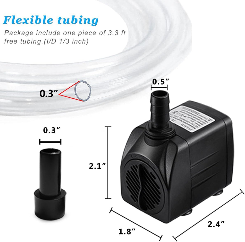 PULACO 160GPH Small Submersible Water Pump with 3.3 ft Tubing