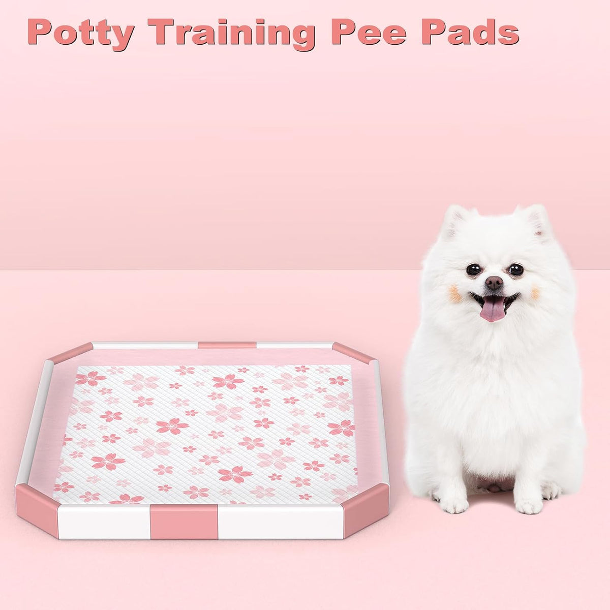 MIZOK Pink Puppy Pads with Adhesive Tabs Wee Wee Pads for Dogs 22x22in 50Ct | Cute Cherry Blossom Designs Feature Pheromone Attractant for Fast Training Small Dog Potty Pads Ideal for Female Puppy Needs