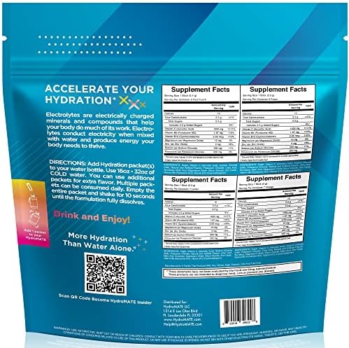 HydroMATE Electrolyte Powder Variety Pack Hydration Packets Low Sugar 30 Count