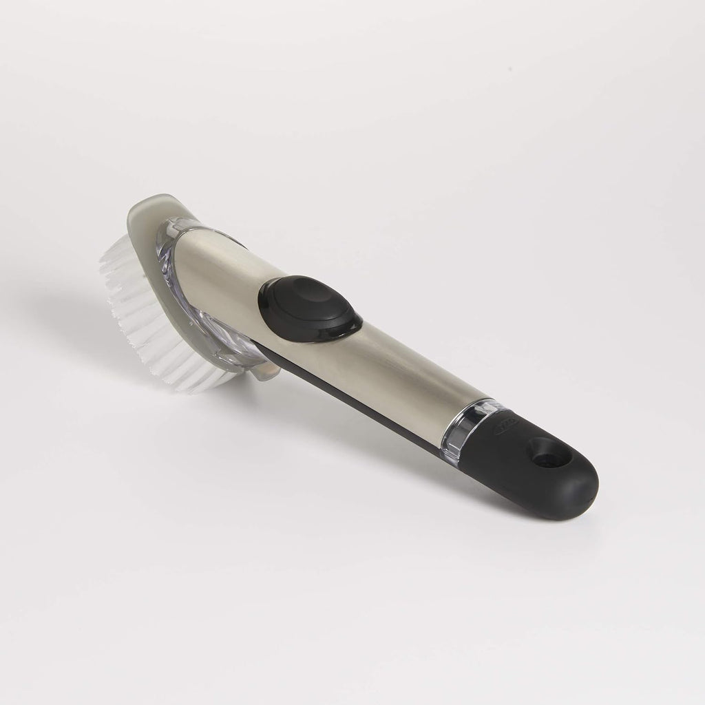 OXO Steel Soap Dispensing Dish Brush, Dish Brush with Handle for Pans, Sink