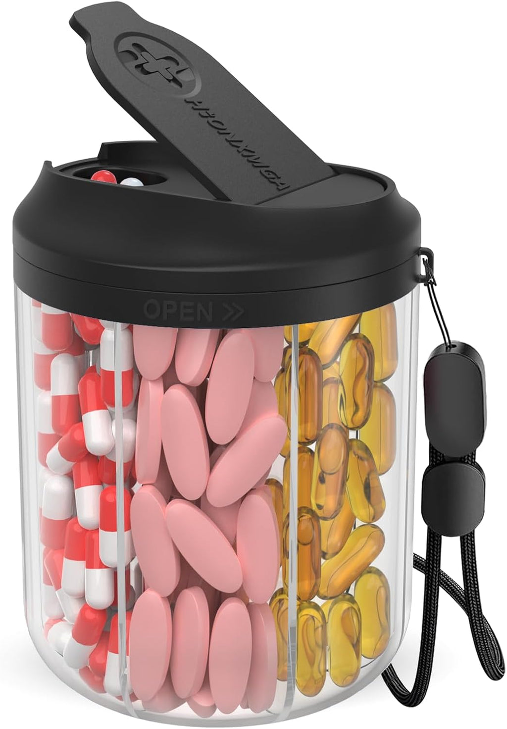 HIONXMGA Pill Bottle Organizer, Pill Dispenser Supplement Container Black