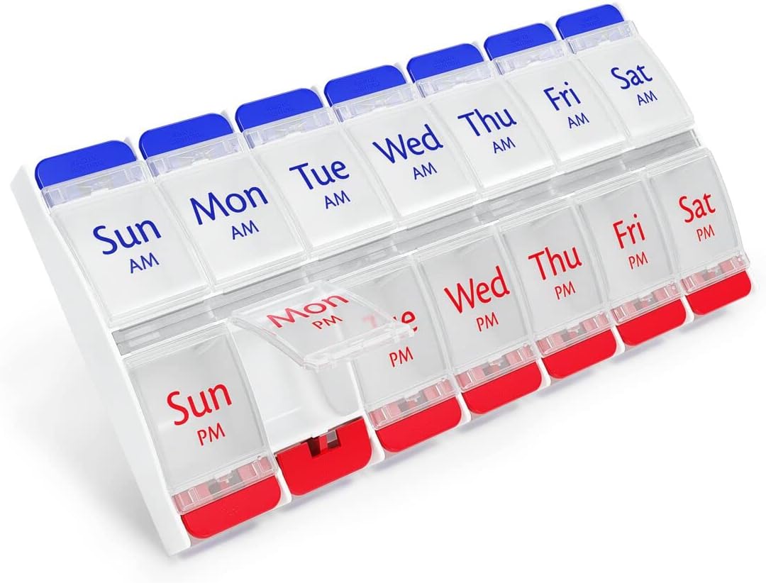 Ezy Dose Weekly (7-Day) AM/PM Pill Organizer, X-Large Case, Blue/Purple