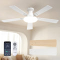 Passky 52 Inch Black Low Profile Ceiling Fans with Lights and Remote