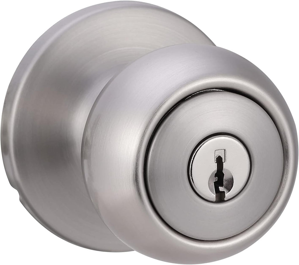 Amazon Basics Exterior Door Knob With Lock, Coastal, Easy to Install, Matte Black