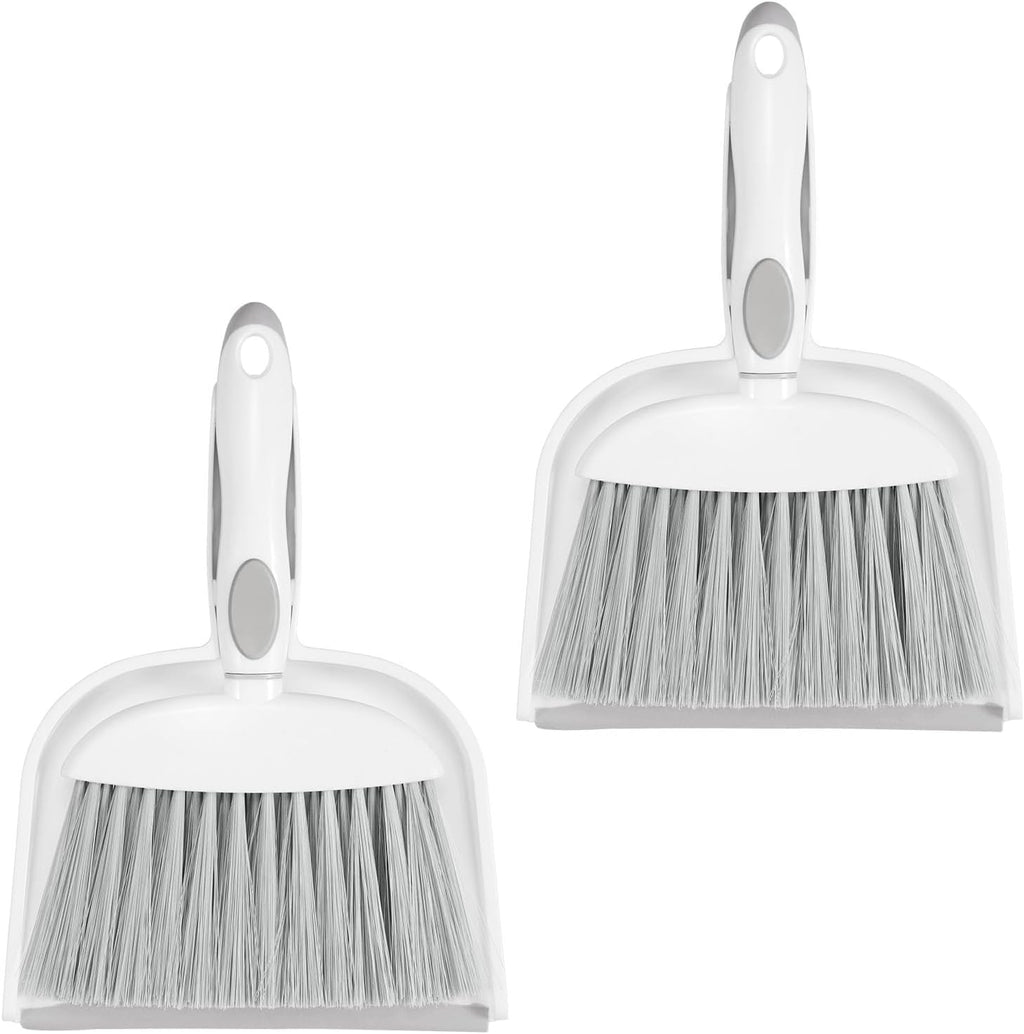 NACENA Small Dust Pan and Brush Set, Mini Broom and Dustpan Set, White&Gray