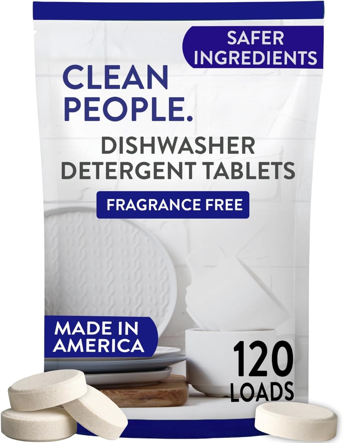 Clean People 100% Plastic-Free Dishwasher Detergent Tablets, 60ct, Lemon Verbena