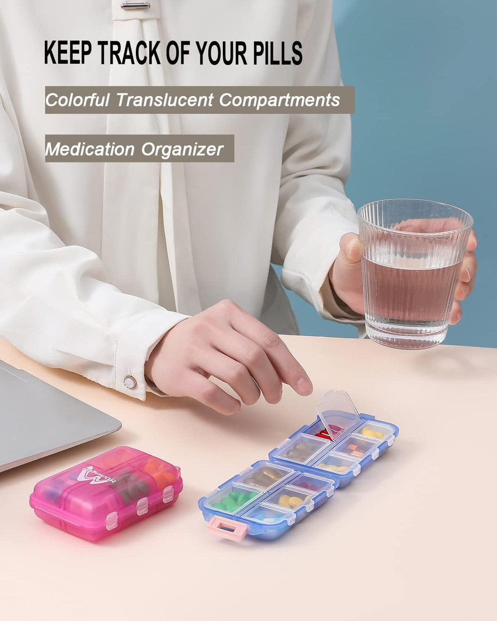 4PS Travel Pill Organizer 10 Compartment Folding Small Pill Case Four Color