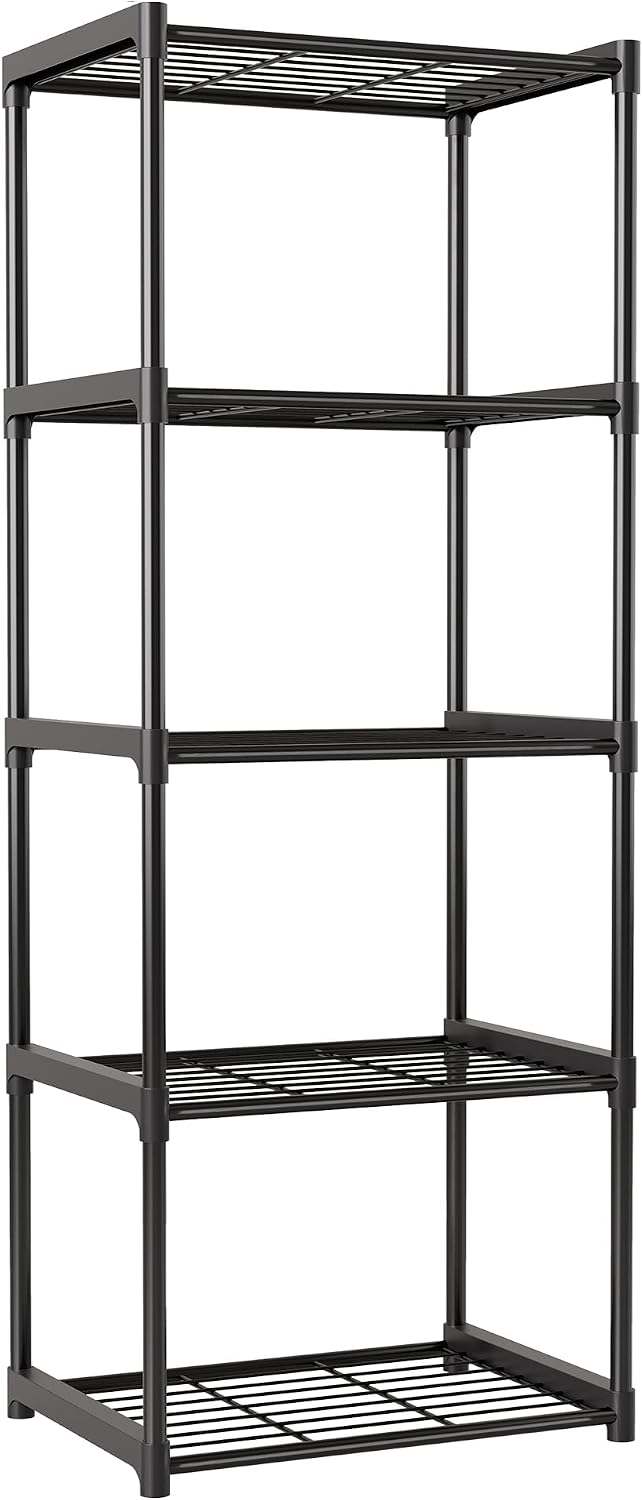 3-Tier Storage Shelves with Plastic Connectors – Metal Shelf Organizer for Pantry, Closet & Bathroom, Space-Saving Sturdy Shelving Unit Rack, Black, 17.3" x 12.8" x 28.9"