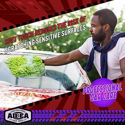 AIDEA Car Wash Mitt Microfiber-2PK, Car Wash Brush, Green, 7.12''X10.14''