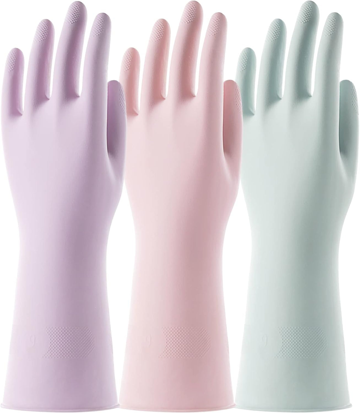 COOLJOB 3 Pairs Colorful Household Rubber Gloves with Non-Slip Grip, Small