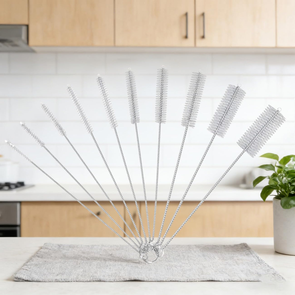 Straw Cleaning Brush Set, 10-Piece 8.2'' Stainless Steel Handle Straw Brush Set, Extra-Long Straw Brush Suitable for Glasses, Straw Cups, Water Bottles, and Tubes